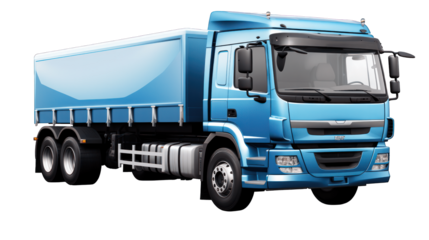 Blue cargo truck isolated on  white transparent background png cutout