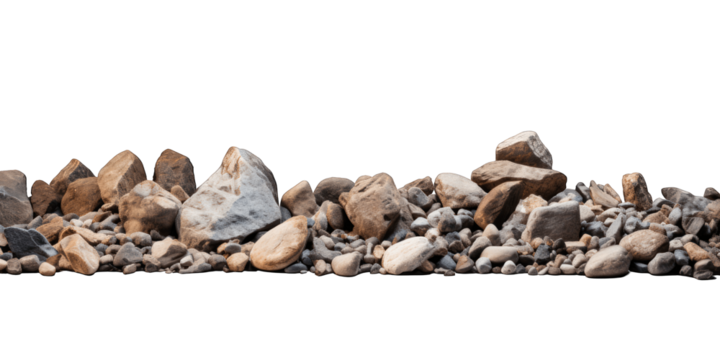 A pile of rock stones isolated on  white background png cutout