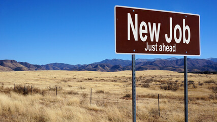 New Job brown road sign with blue sky and wilderness © Designpics