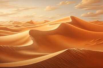 Wind-swept Sand Dunes: Endless sand dunes with wind shaping intricate patterns, under a blazing sun. Generative AI