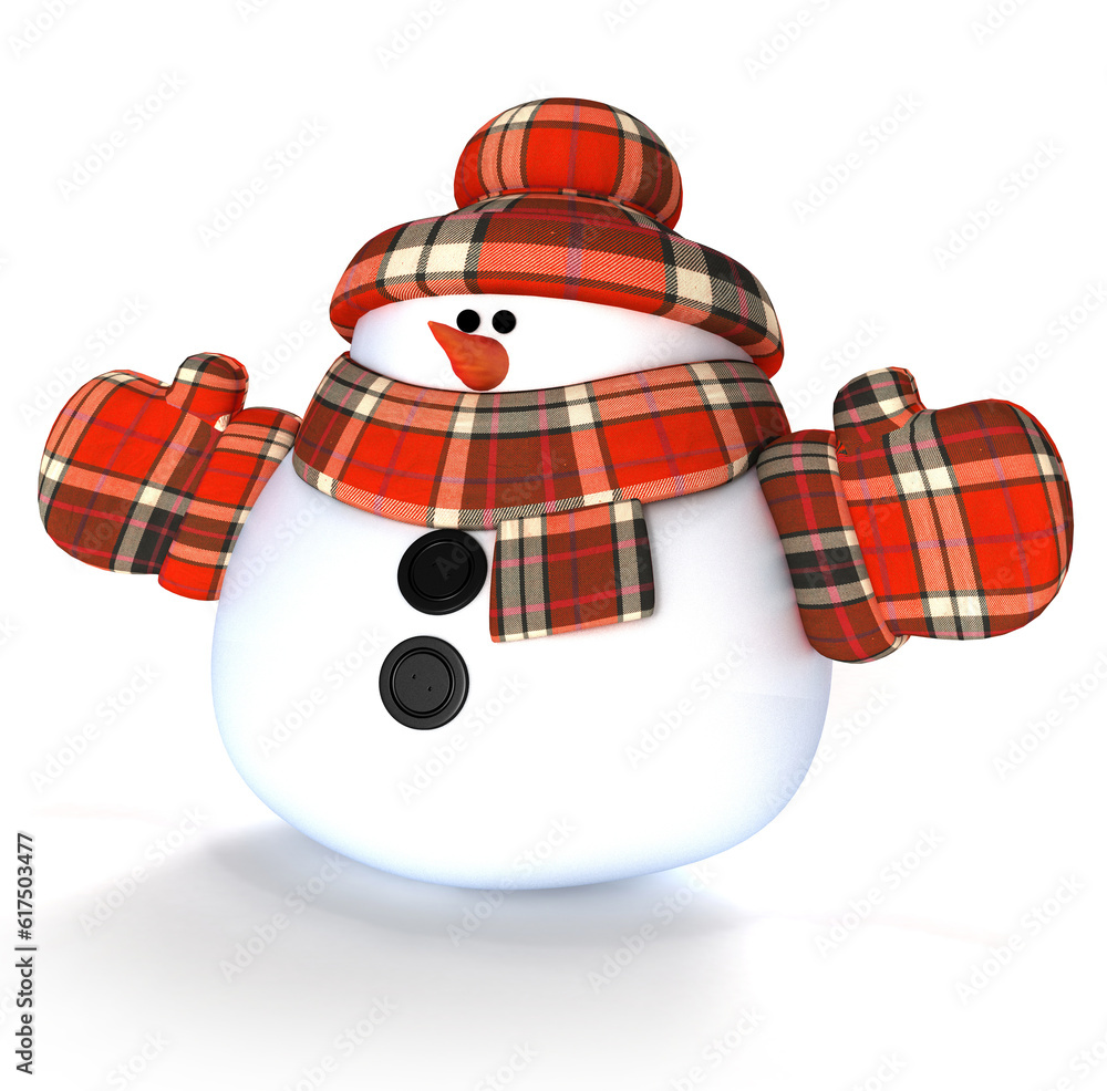 Sticker Snowman 3d render illustration isolated on white background