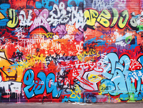 Urban colourful Graffiti Wall Backdrop. Ai generative. © Unique Creations