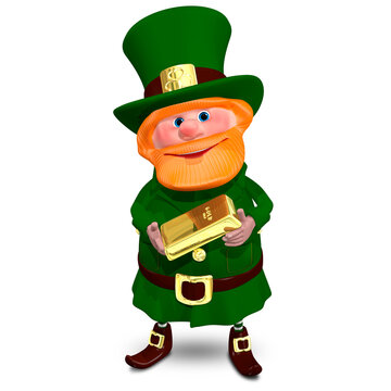3D Illustration of Saint Patrick with Gold Bullion on a White Background