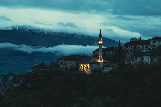 Old Mosque In Gjirokaster, Albania in the night