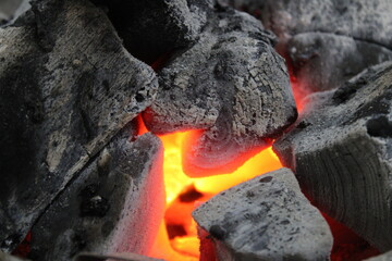 Burning coals in fire pit