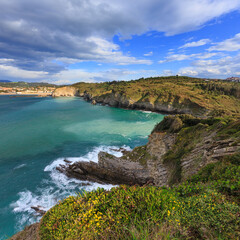 Fototapeta na wymiar Summer ocean bay coastline view near Gorliz town, Biscay, Basque Country (Spain).