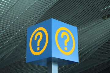 Question mark sign for information help desk