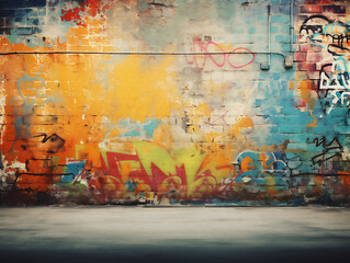 Obraz na płótnie Canvas Urban colourful Graffiti Wall Backdrop. Ai generative.