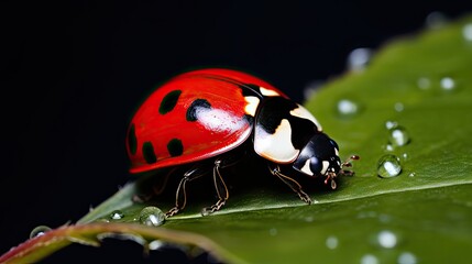 Ladybug crawls on a green leaf created with Generative AI technology