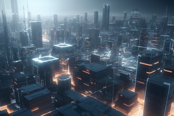 A futuristic cityscape with advanced communication and information technology, Generative AI