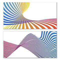 Wavy lines or ribbons on a white background. Installed. Multicolored striped gradient. Creative unusual background with abstract gradient wave lines for creating trendy banner, poster. Vector eps