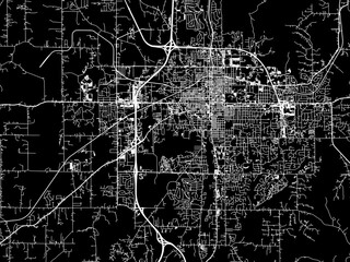 Vector road map of the city of  Bloomington Indiana in the United States of America with white roads on a black background.