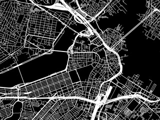 Vector road map of the city of  Boston Center Massachusetts in the United States of America with white roads on a black background.