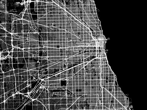 Vector Road Map Of The City Of  Chicago Illinois In The United States Of America With White Roads On A Black Background.