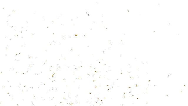 4k Slow motion. Seamless loop pattern gold silver confetti two explosions on white background with luma matte channel.  Holiday, birthday, xmas, festivity, celebration, carnival, winner, promotion