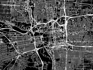 Vector road map of the city of  Columbus Center Ohio in the United States of America with white roads on a black background.