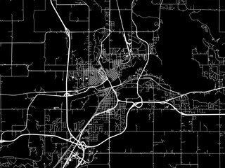 Vector road map of the city of  Chipewa Falls Wisconsin in the United States of America with white roads on a black background.