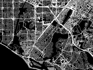 Vector road map of the city of  Costa Mesa California in the United States of America with white roads on a black background.