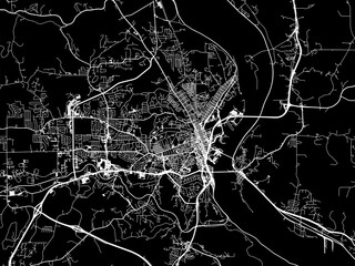 Vector road map of the city of  Dubuque Iowa in the United States of America with white roads on a black background.