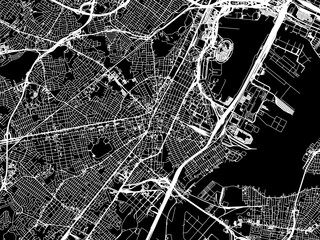 Vector road map of the city of  Elizabeth New Jersey in the United States of America with white roads on a black background.