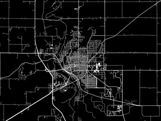 Vector road map of the city of  Fort Dodge Iowa in the United States of America with white roads on a black background.