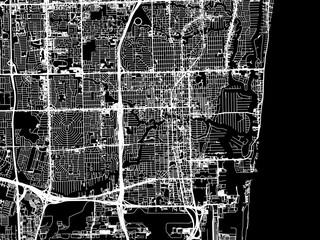 Vector road map of the city of  Fort Lauderdale Florida in the United States of America with white roads on a black background.