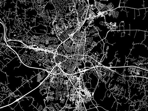 Vector road map of the city of  Frederick Maryland in the United States of America with white roads on a black background.
