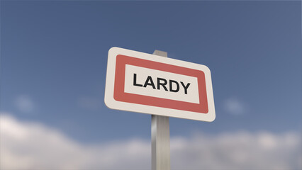 A sign at Lardy town entrance, sign of the city of Lardy. Entrance to the municipality.