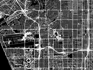 Vector road map of the city of  Inglewood California in the United States of America with white roads on a black background.