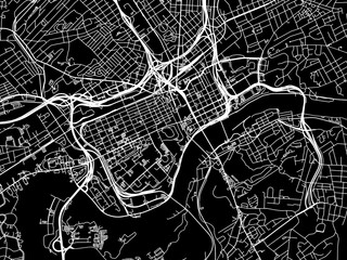 Vector road map of the city of  Knoxville Center Tennessee in the United States of America with white roads on a black background. - obrazy, fototapety, plakaty