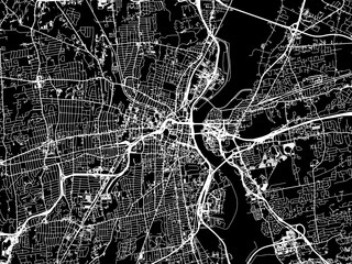 Vector road map of the city of  Hartford Connecticut in the United States of America with white roads on a black background.