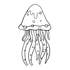Jellyfish linear vector black and white image for coloring
