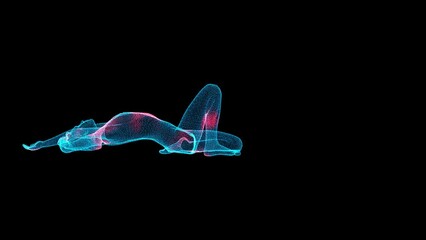 3D Nude girl in a yoga position. Spread of pleasure through a female body. Healing of body and soul. Meditating Female, practicing yoga, relaxation training, healthy lifestyle. 3D animation 60 FPS