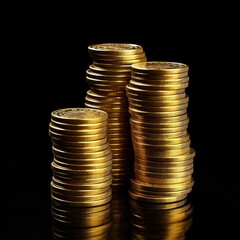 A stack of gold coins on a black background with the concept of making a profit. created with Generative AI technology