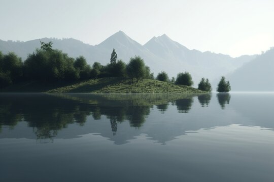 A minimalist landscape with a scenic lake or pond, Generative AI