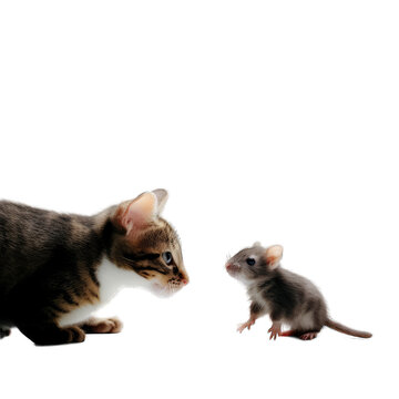  a cat and a mouse sitting together on a white background