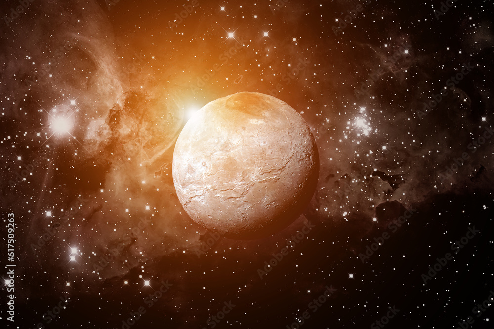 Poster charon is the largest of the five known moons of the dwarf planet pluto. retouched image. elements o