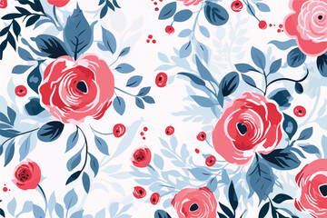 Seamless pattern of flowers with pink and blue tones. A watercolor floral design in pinks and blues. Pink flowers background. Vector illustration for print, painting, 8k, 4k, hd