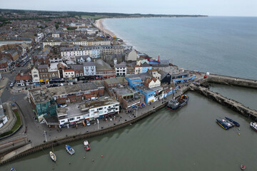Fototapeta na wymiar aerial view of bridlington marina, Harbour And seafront