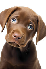 Close-up of a cute puppy dog sitting looking forward. On a transparent background - Generative AI
