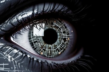 eye of the hacking, Securing the Digital Realm: A Captivating Close-Up Photograph of an IT Security Symbol Reflected in a Human Eye, Revealing the Intricacies of Protection and Privacy with Elegantly 