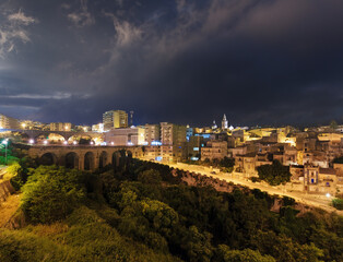 Night old medieval Ragusa famos Sicilian town view (Sicily, Italy). City lights of famous touristic...