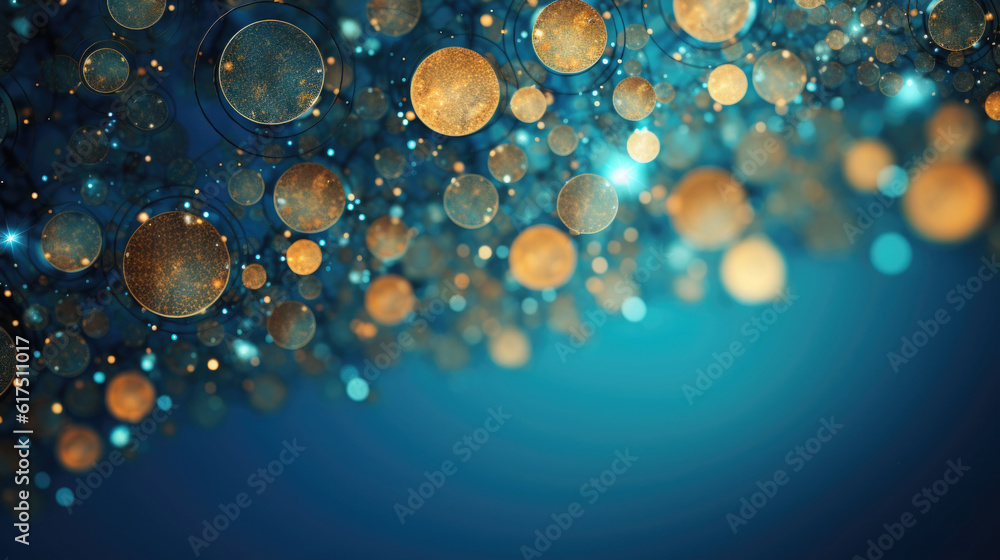 Aufkleber background with abstract sparkles on blue background. golden glitter particles on dark background. a