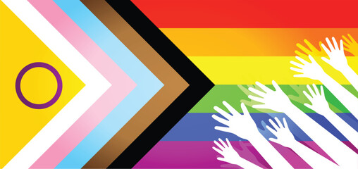 The Intersex Progress Flag 2SLGBTQIA+ banner with hands up