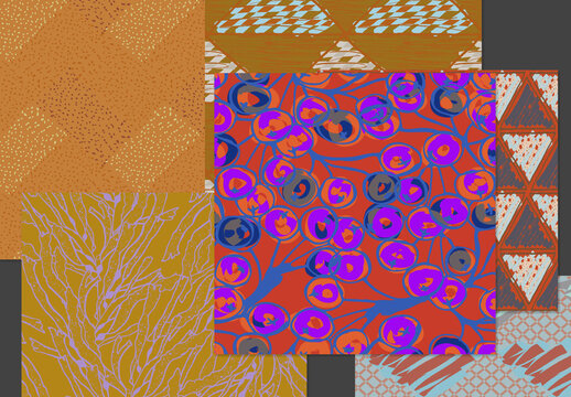 Seamless Pattern Set with Hand Drawn Floral Elements