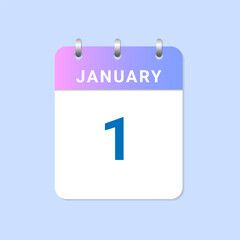 Day of 1st January Daily calendar of january month on white paper note