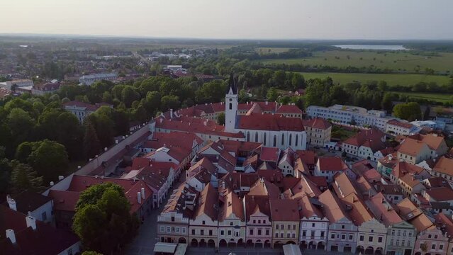 town Trebon Wittingau Bohemia czech republic Smooth aerial top view flight drone