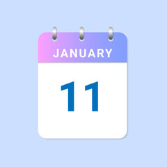 Day of 11th January Daily calendar of january month on white paper note.