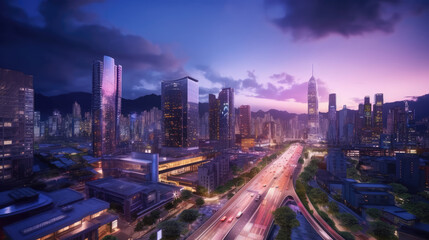 Naklejka premium Japanese city in twilight