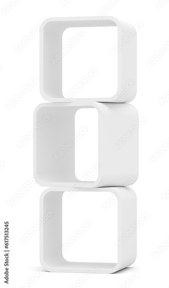 Poster empty white rounded showcase. isolated on white. mock-up. template shelves. 3d rendering